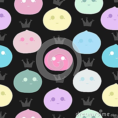 Mochi Queen pattern black background seamless fabric design Vector Illustration