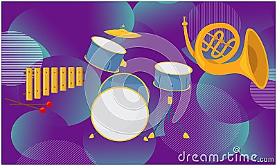 Mock illustration of musical instruments on abstract backgrounds Vector Illustration