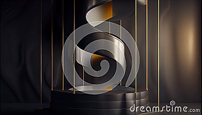 Mock Podium splay product presentation Black Abstract background 3d Scene render dais three-dimensional platform display stage Stock Photo