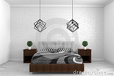 Beautiful,Bedroom in modern interior design on white floor and white wall background, empty room. 3D rendering Stock Photo