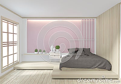 Mock up bed room pink color japanese interior design.3D rendering Stock Photo