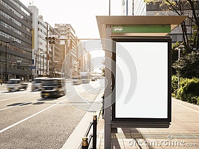 Mock up Billboard Banner template at Bus Shelter Media outdoor Stock Photo