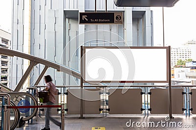 Mock up blank advertising billboard at skytrain station, advertisement concept Editorial Stock Photo