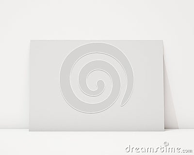 Mock up blank horizontal poster on the white wall and the floor, background Stock Photo