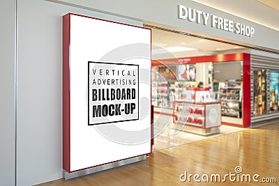 Mock up blank large billboard near entrance of duty free shop Stock Photo