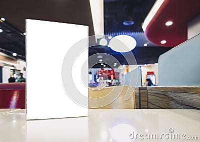 Mock up Blank Menu frame on Table in Bar restaurant cafe Stock Photo