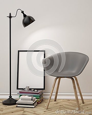 Mock up blank poster on the wall of living room, background Stock Photo