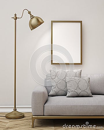 Mock up blank poster on the wall of living room, background Stock Photo