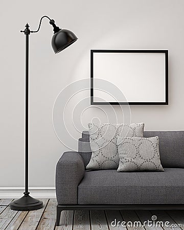 Mock up blank poster on the wall of living room, background Stock Photo