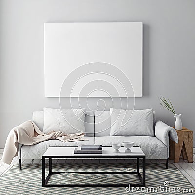 Mock up blank poster on the wall of livingroom Stock Photo