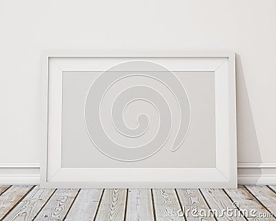 Mock up blank white horizontal picture frame on the wall and the vintage floor Stock Photo