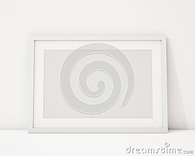 Mock up blank white horizontal picture frame on the white interior background Stock Photo