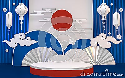 The Mock up Blue Podium for product display minimal geometric design.3D rendering Stock Photo