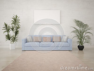 Mock up bright living room with an aesthetic quality sofa. Stock Photo