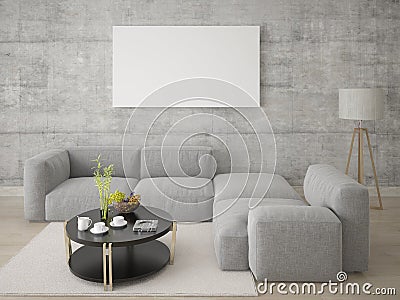Mock up a bright living room with a large corner sofa. Stock Photo