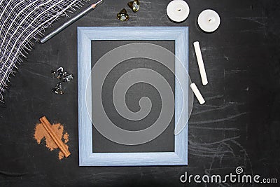 Mock up chalkboard with Merry Christmas symbol. Frame and place for your text Stock Photo