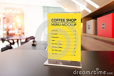 Mock up coffee menu with acrylic frame Stock Photo