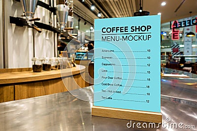 Mock up coffee menu list with acrylic frame Stock Photo
