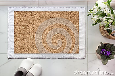 Mock-up of Coir Doormat, light interior photo Stock Photo