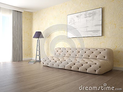 Mock up a compact living room with an extravagant sofa. Stock Photo