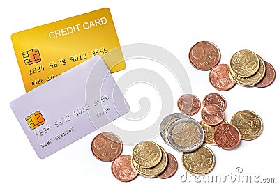 Mock up demo credit card with euro money on white background Stock Photo