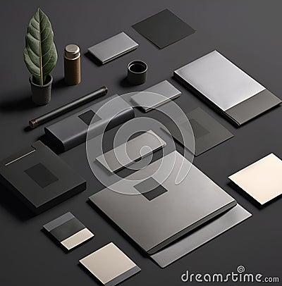 Mock up design elements. Business stationery objects, set. AI generated Stock Photo