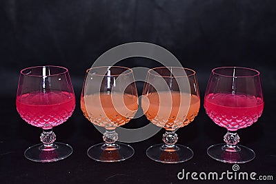 Mock up design set of elegant and traditional drink ware / drinking glass & Jar for wine or juice, transparent isolated on black Stock Photo