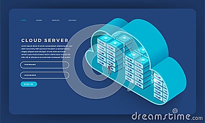Mock-up design website flat design concept cloud computing technology users network configuration isometric. Vector illustration. Cartoon Illustration