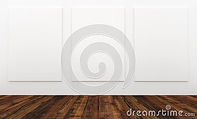 Mock up empty interior white wall and wooden floor with blank bord Stock Photo