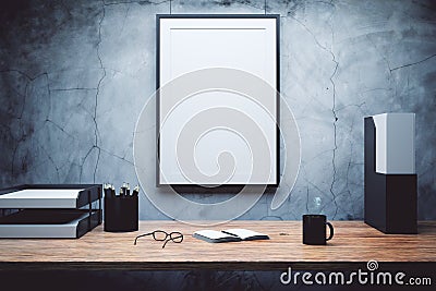 Mock up of empty picture frame on the desk Stock Photo