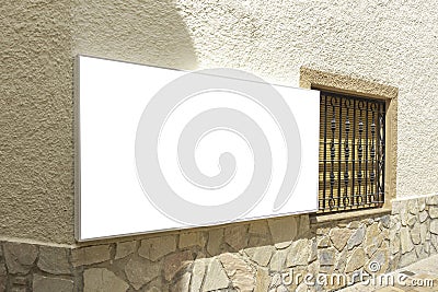 Mock up. Empty rectangular shape signboard on old building wall Stock Photo