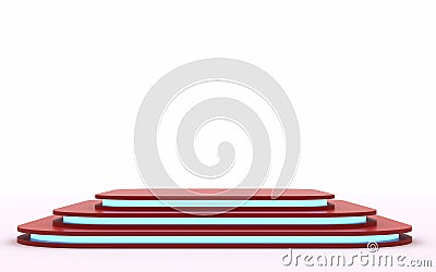 Red mock up of empty stage.Space to place your text or object. 3d render. Blue neon. Stock Photo