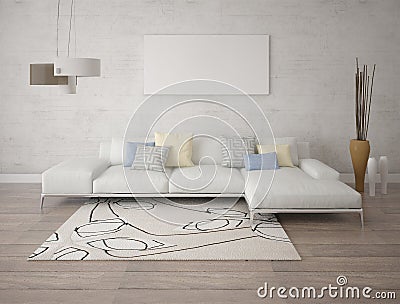 Mock up an exclusive living room with a stylish corner sofa. Editorial Stock Photo