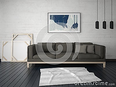 Mock up an extravagant living room with a trendy sofa. Stock Photo