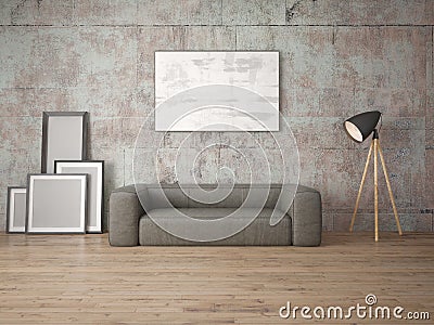 Mock up fashionable living room with a comfortable soft sofa. Stock Photo