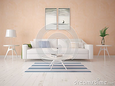 Mock up a fashionable living room with a compact light sofa. Stock Photo