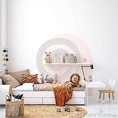 Mock up frame in cozy nursery interior background, Scandinavian style Stock Photo