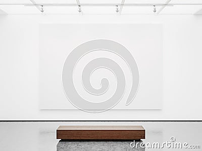 Mock up of gallery interior with white canvas. 3d Stock Photo