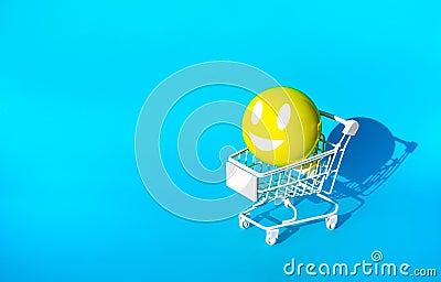 Mock up hapiness emoticon ball on cart,trolley for supermarket shopping concepts idea Stock Photo