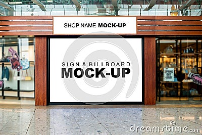 Mock up shop name and large billboard at airport terminal Stock Photo