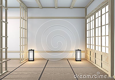 Idea of Mock up Empty room wooden japanese minimal original design and tatami mat floor.3D rendering Stock Photo