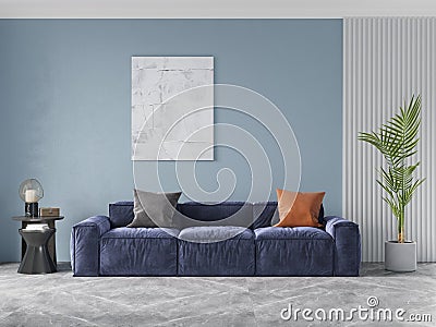 Mock up of an ideal bright living room with an original comfortable sofa. Stock Photo
