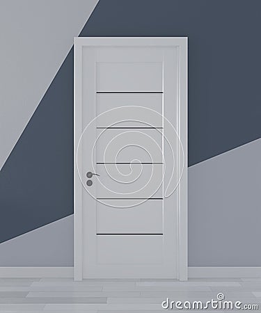 Mock up Ideas of door in room Geometric Wall Art Paint Design color ful on wooden floor.3D rendering Stock Photo