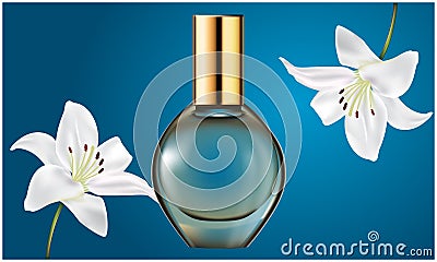 Mock up illustration of female perfume from flower extract on abstract background Vector Illustration