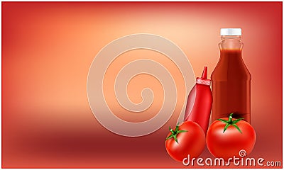 Mock up illustration of tomato ketchup pack on abstract background Vector Illustration