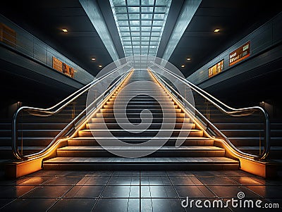 mock-up of impressive subway type stairs, front view from afar, space for text or product placement Stock Photo