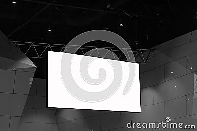 Mock up. Indoor advertising in the fair or event, Promotion board hanging with empty white mock up signage Stock Photo