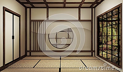 Mock up, Japanese empty room tatami mat Designing the most beautiful. 3D rendering Stock Photo