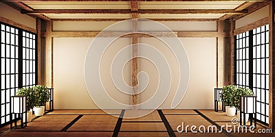 Mock up, Japanese empty room tatami mat Designing the most beautiful. 3D rendering Stock Photo