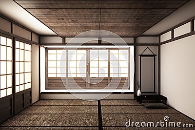 Mock up, Japanese empty room tatami mat Designing the most beautiful. 3D rendering Stock Photo